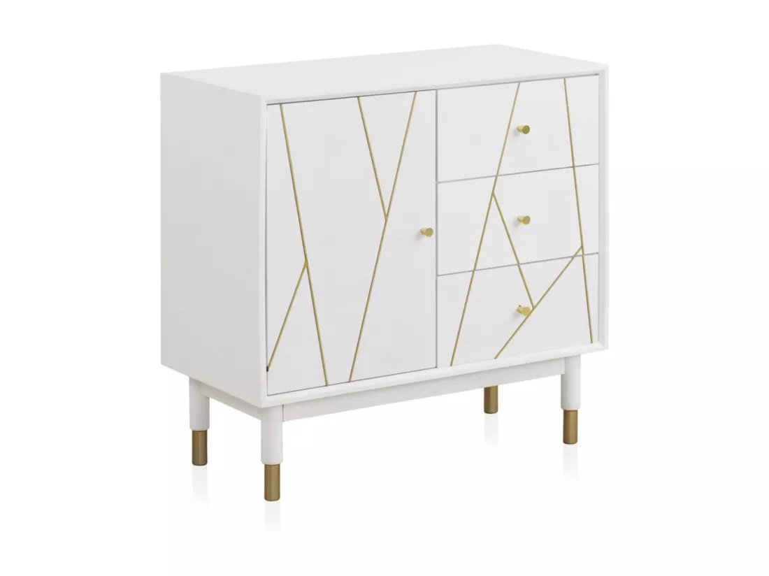 Commode 3 tiroirs et 1 porte laquée blanche
