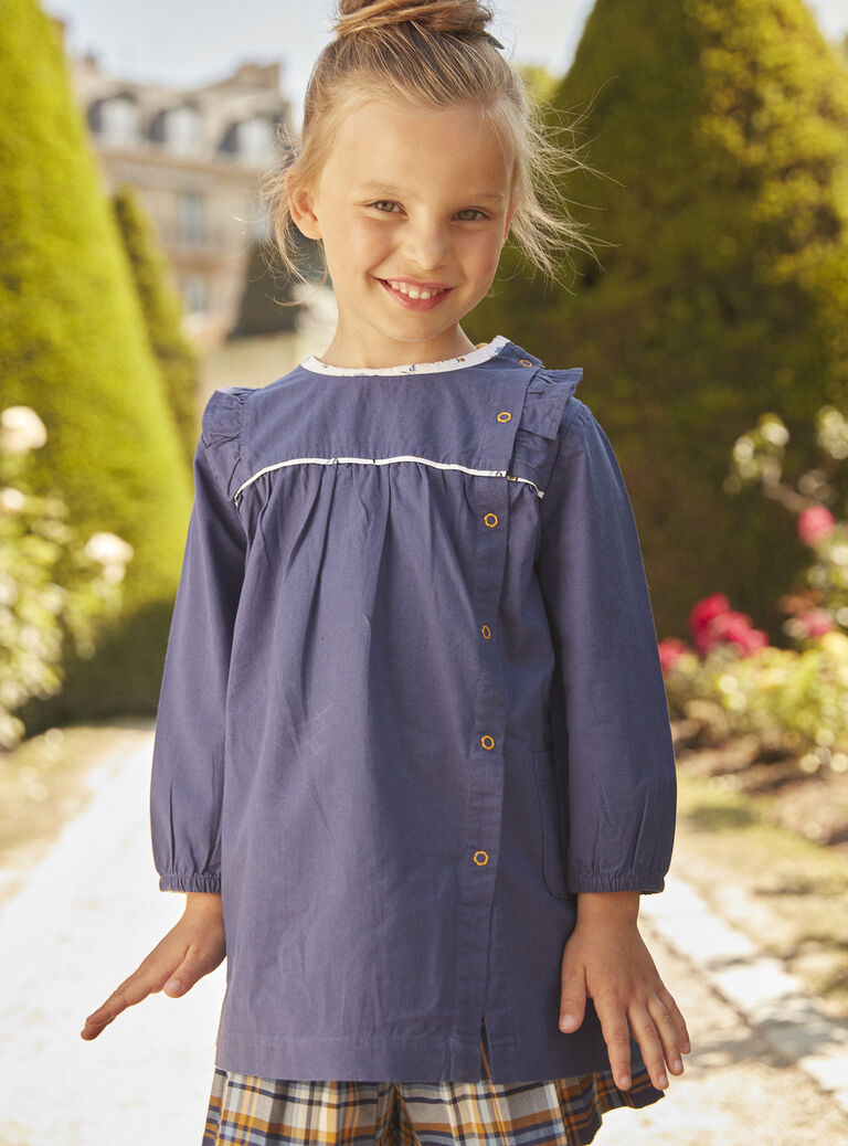 Tablier scolaire bleu marine en popeline