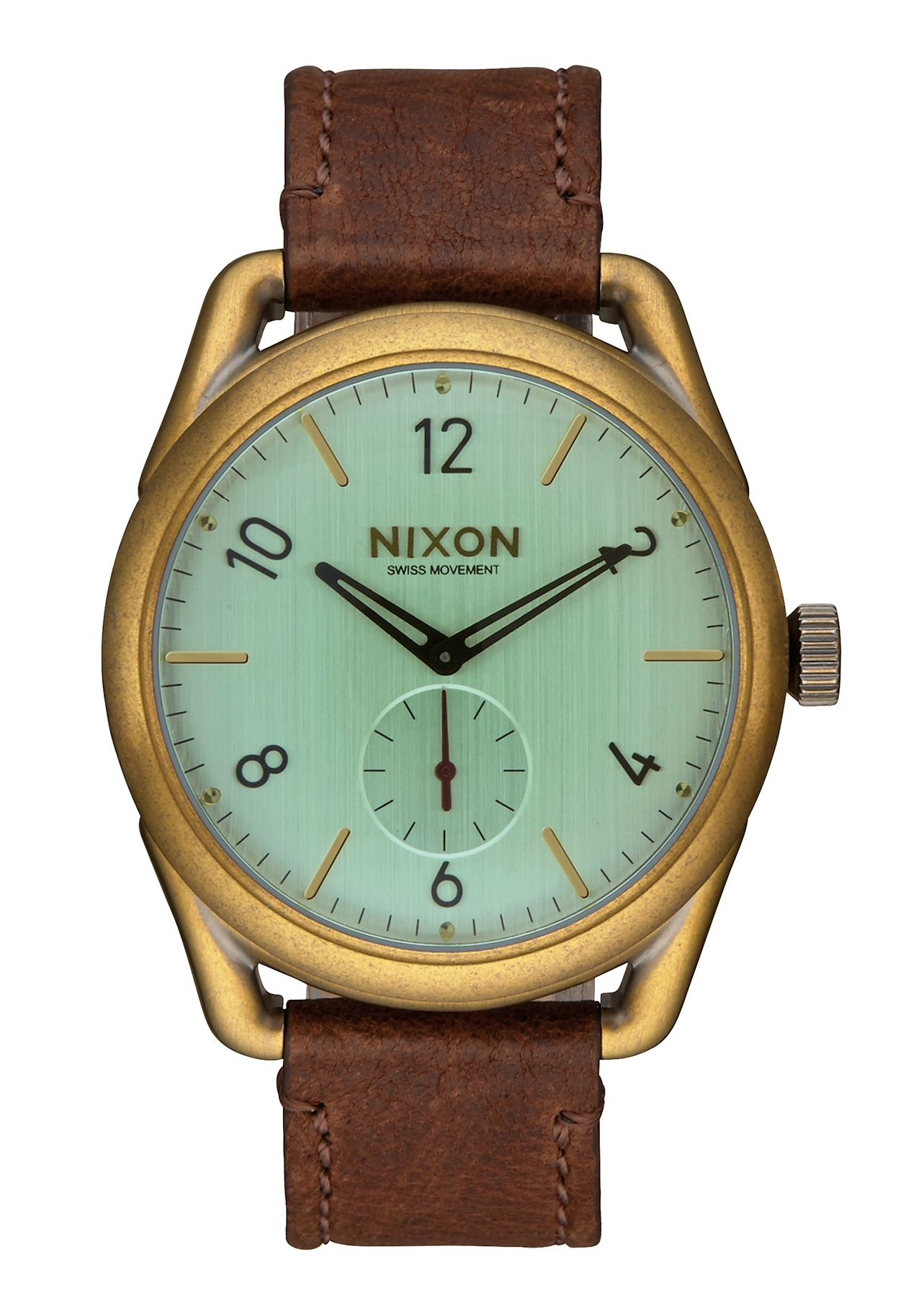 Nixon The C39 Leather Brass Green Crystal Brown Herrenuhr
