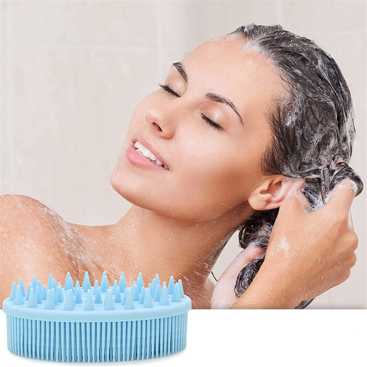 (2er Set) Silikon Kopfhaut Massage Bürste Shampoo Scalp Massager - Rosa / Blau
