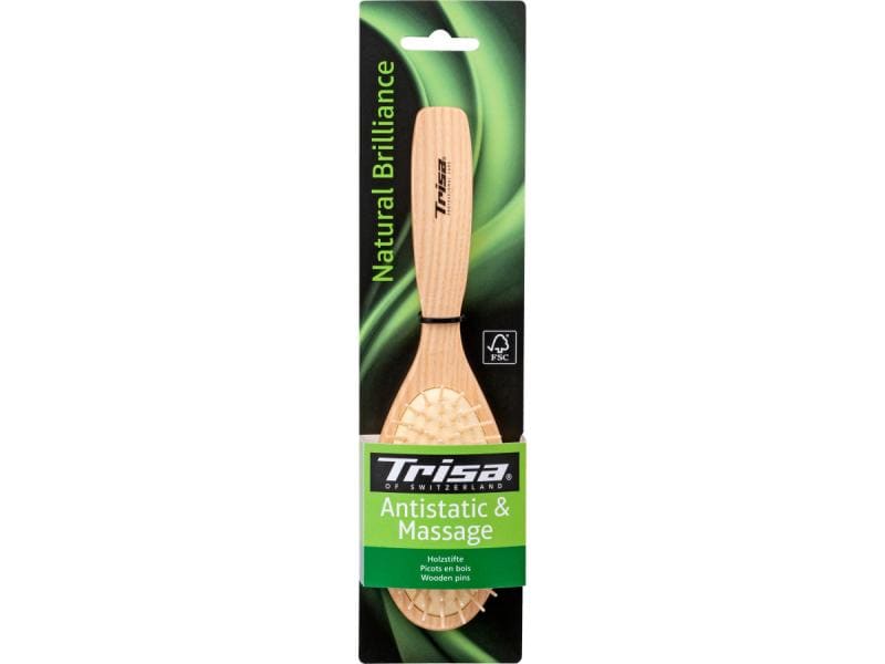 Trisa Haarbürste Natural Brilliance Large Holzstifte Hochwertige Haarbürste mit Holzborsten