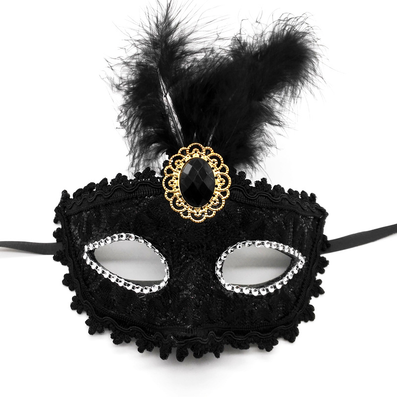 Venezianische Maske Fasnachts Halbmaske Kostüm Zubehör Motto Party Accessoire Halloween Foto Requisite mit Spitzenbordüre - Schwarz