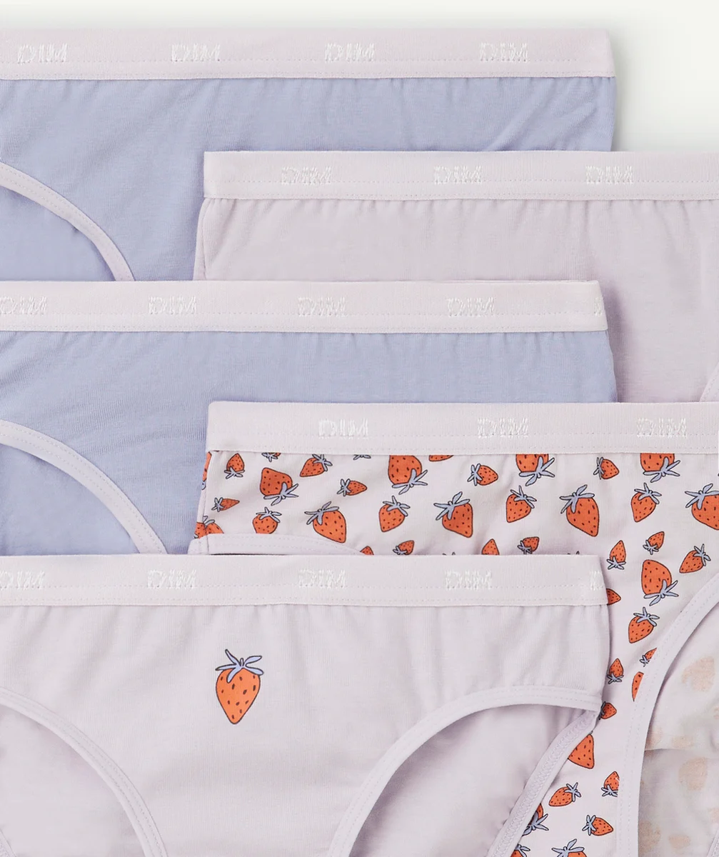 DIMLOT DE 5 CULOTTES POCKETS LILA ET IMPRIMÉ FRAISE