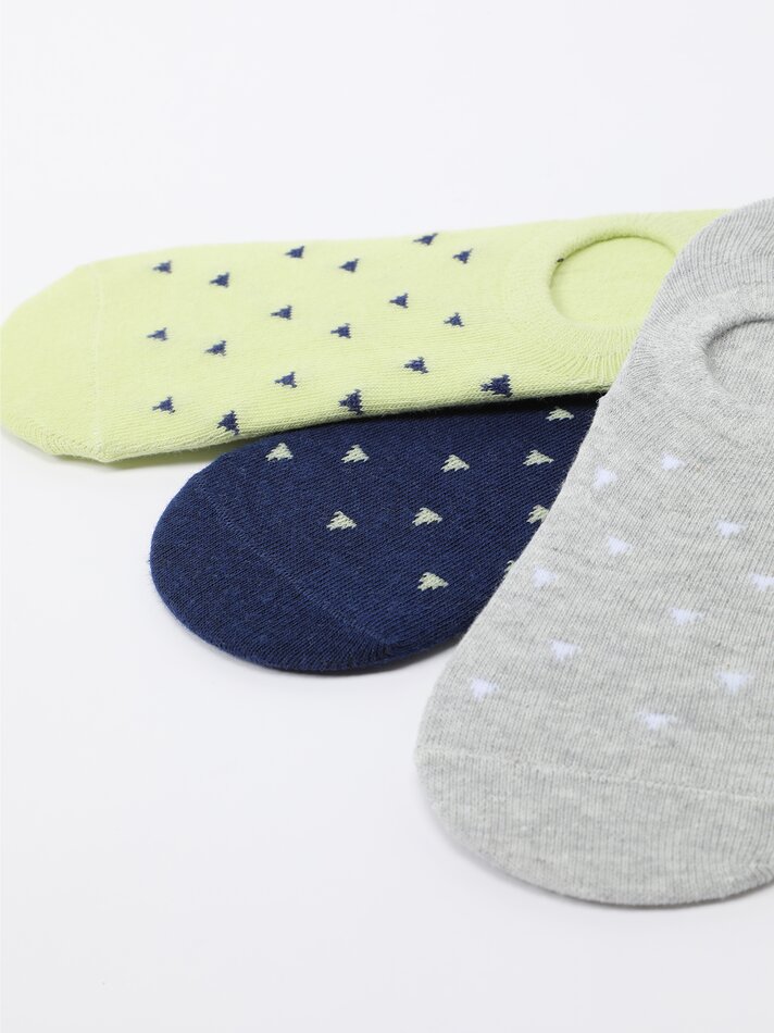 Pacote com 3 pares de meias invisíveis estampadas - Cores variadas