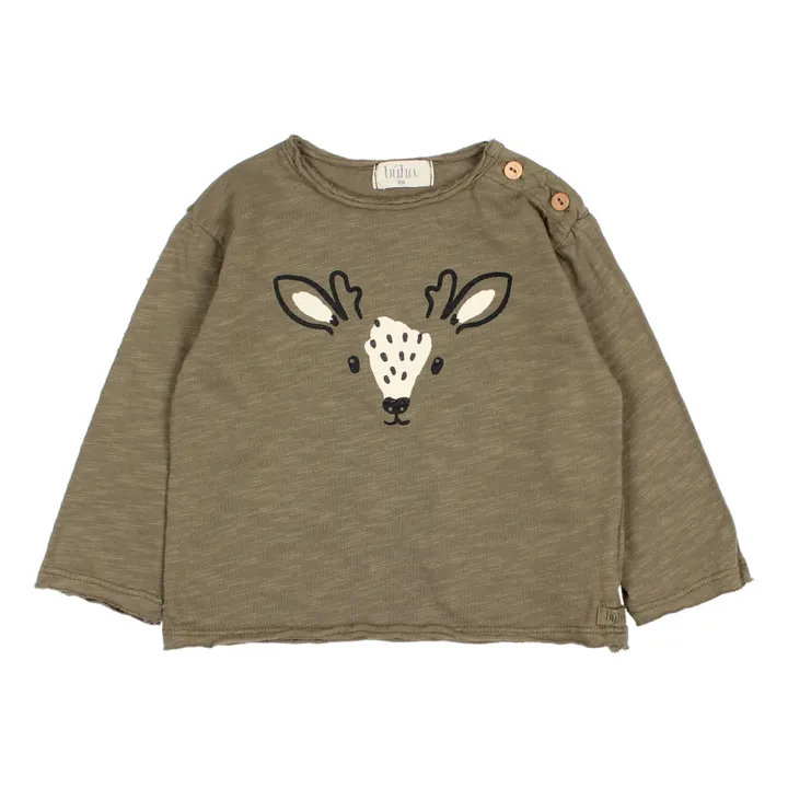 Búho T-Shirt Coton Bio Flammé Faon | Vert kaki