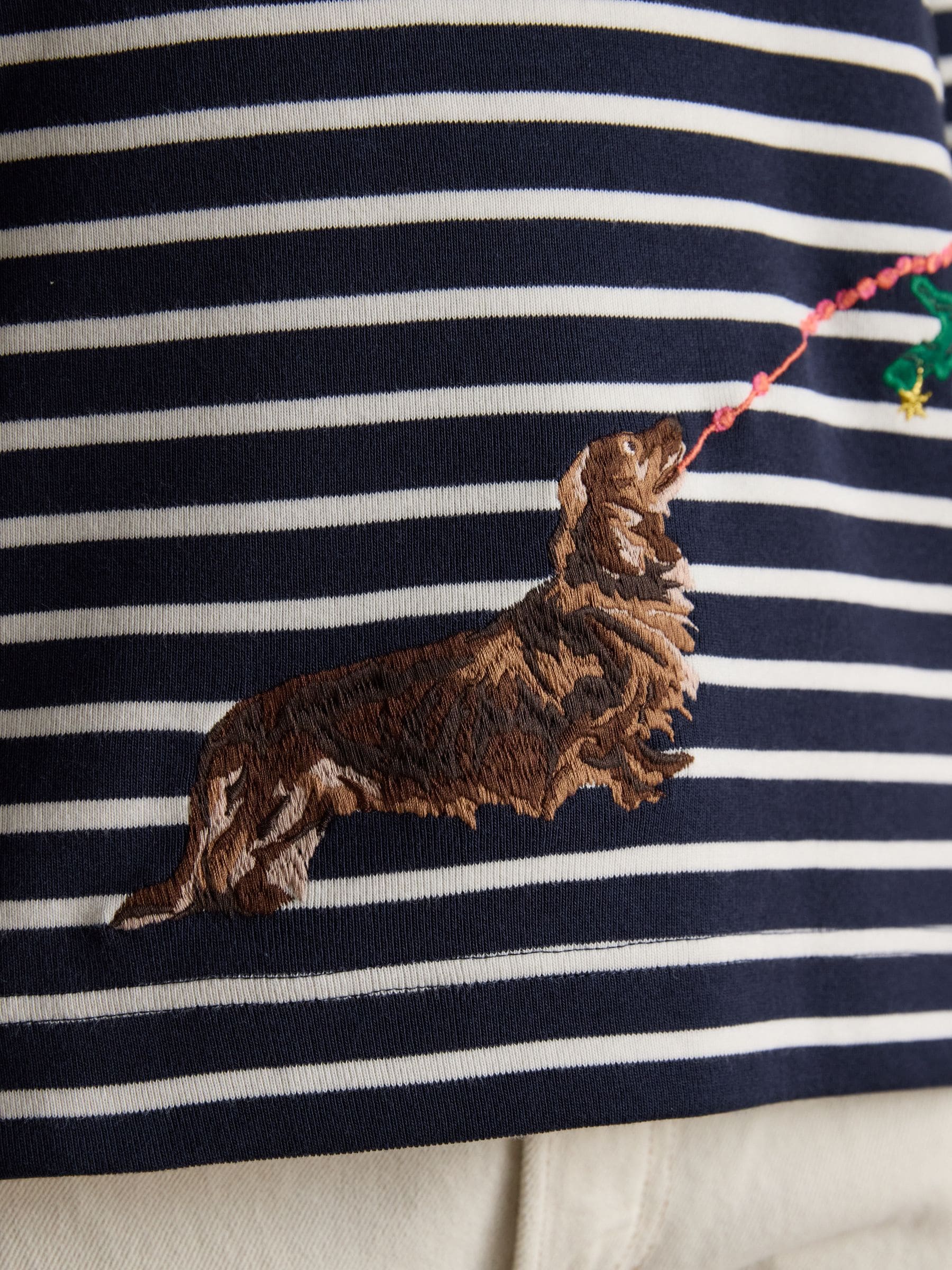 Dog Navy/Cream - Joules Christmas Harbour Boat Neck Breton Top