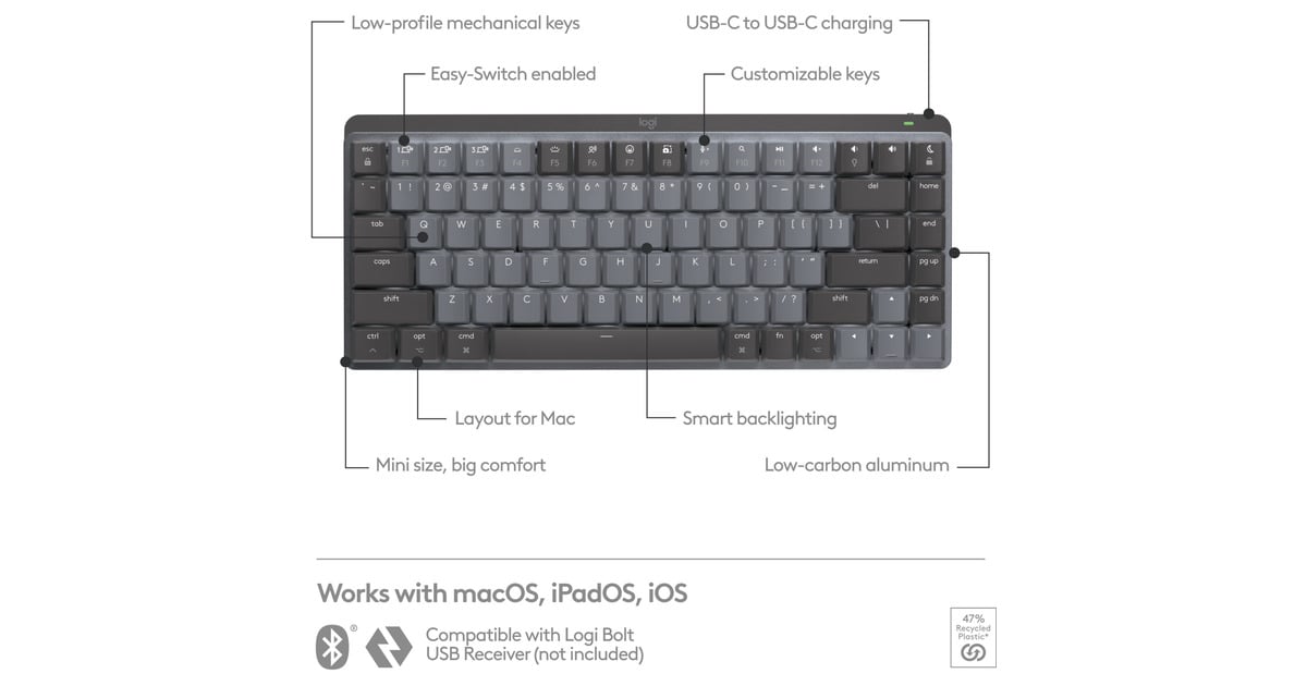 LogitechMX Mechanical Mini voor Mac, toetsenbord  (Donkergrijs, US-International, Cherry MX-Technologie)