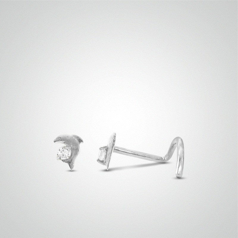 Piercing de nez dauphin or blanc barre en U
