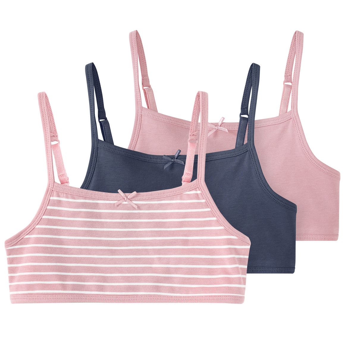 Famy 3 Mädchen Bustiers aus Bio-Baumwolle rosa / dunkelblau