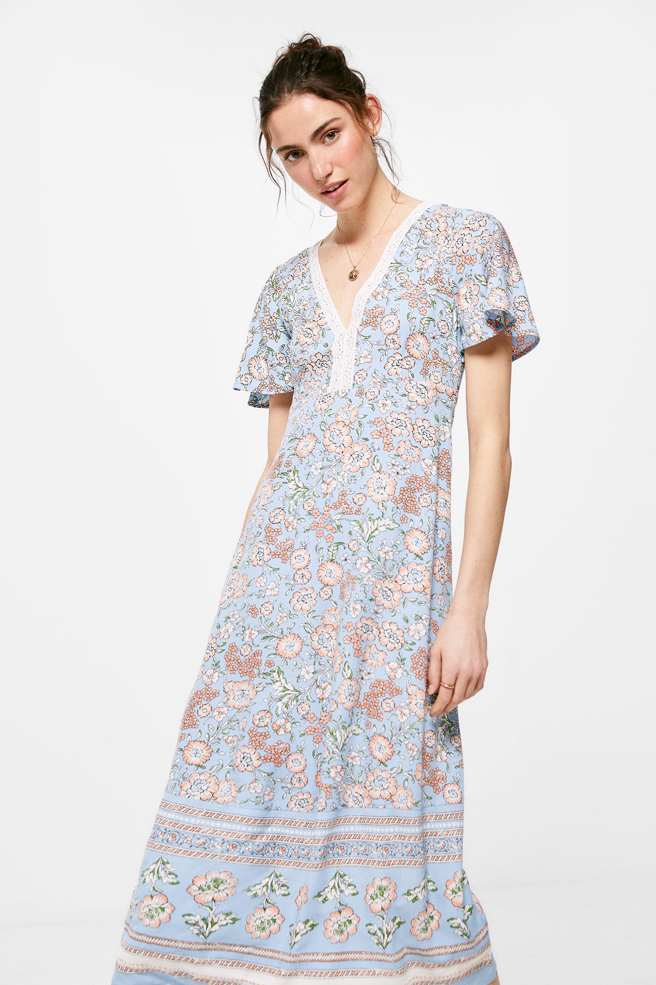 Vestido midi com laço nas costas - Estampa turquesa