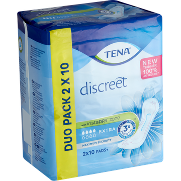 Tena Discreet with InstaDry Zone Extra Duo Pack 2 x 10 Stuks