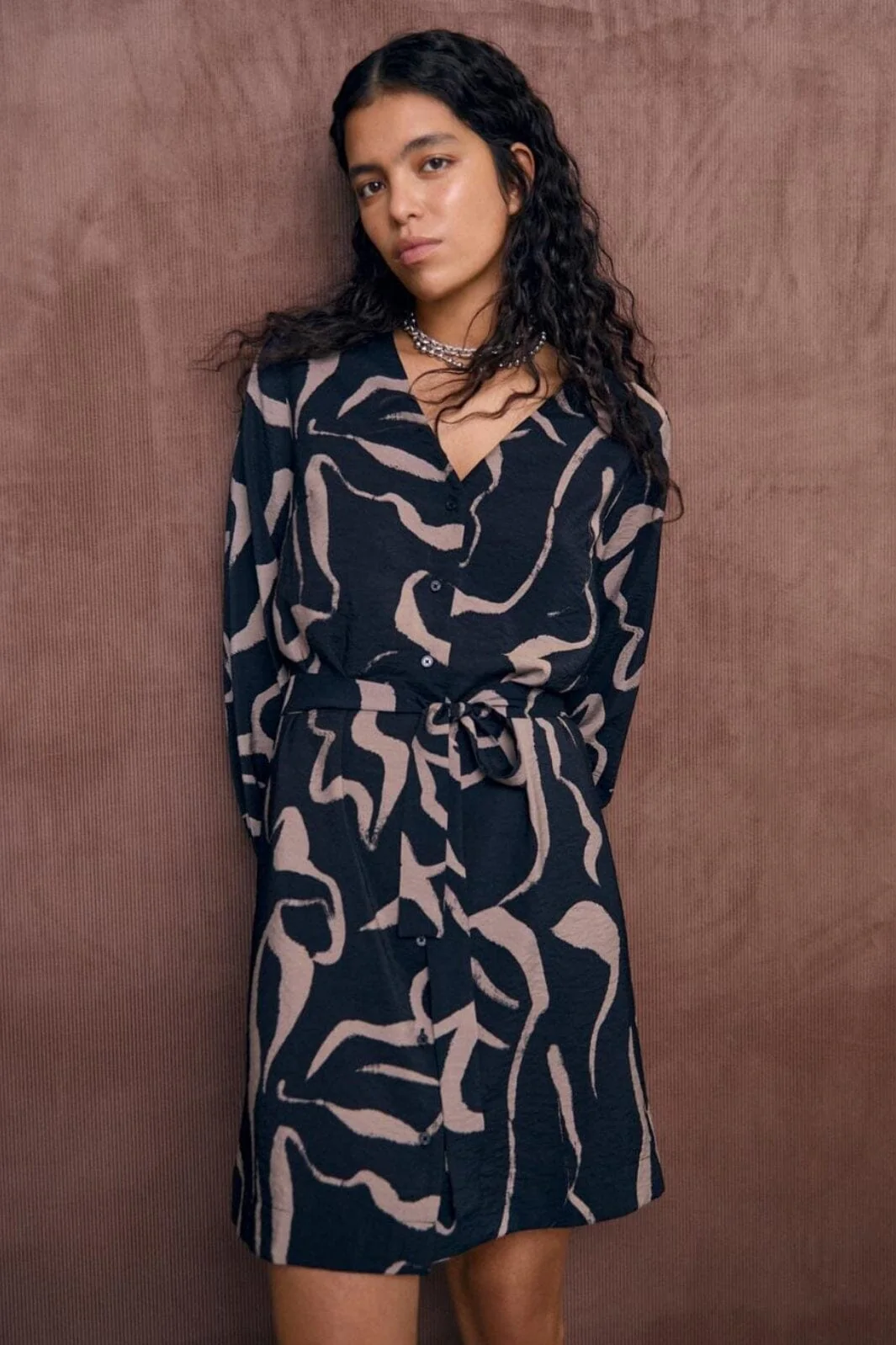 Object Objjacira L/S V-Neck Short Dress
