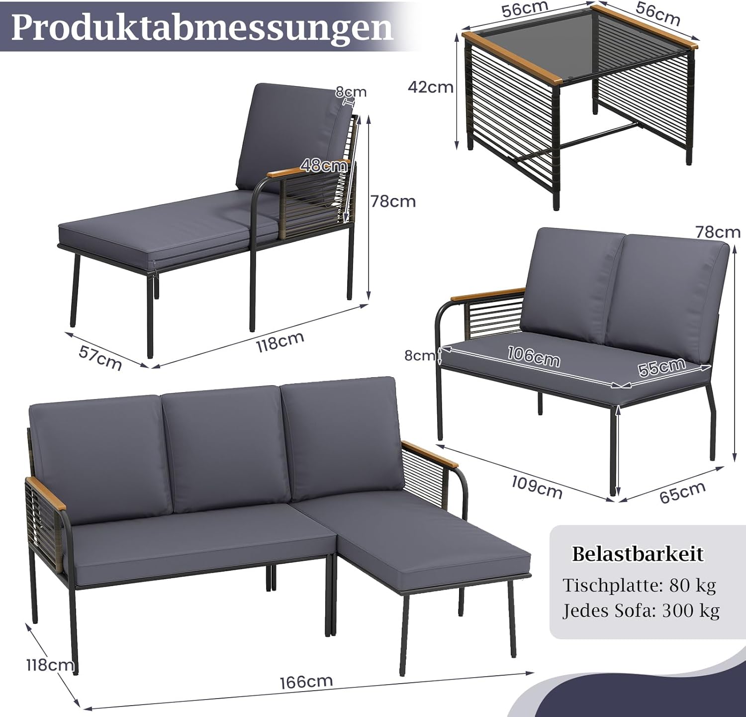COSTWAY Lounge Möbel Outdoor, Polyrattan Gartenlounge mit Tisch und Kissen, Gartenmöbel Set, Balkonmöbel, Terrassenmöbel, 3-teilige Sitzgruppe, Sitzgarnitur für Garten, Terrasse, Balkon