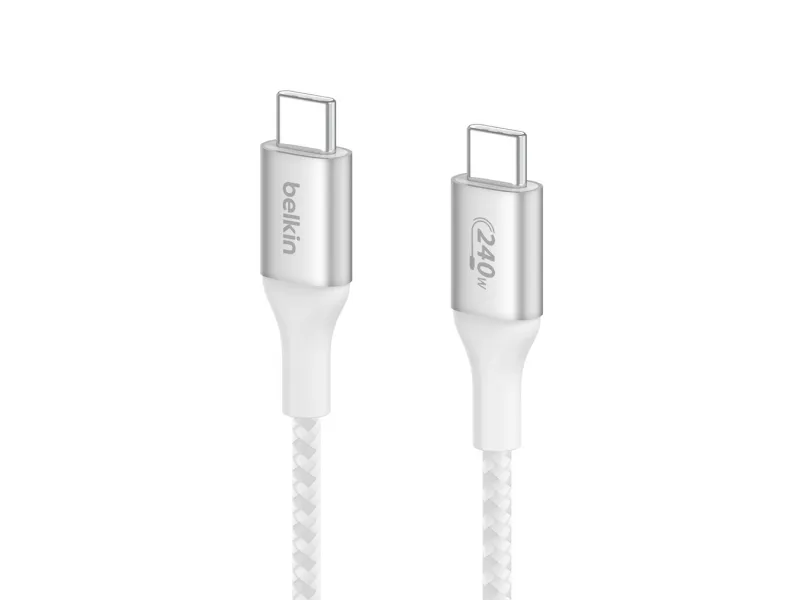 Belkin BoostCharge - USB-kabel - 24 pin USB-C (han) til 24 pin USB-C (han) - USB 2.0 - 1 m - op til 240 W strømforsyningssupport - hvid