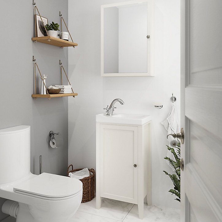 Meuble lave mains à poser GoodHome Perma blanc 44 cm + plan vasque blanc GoodHome Lana