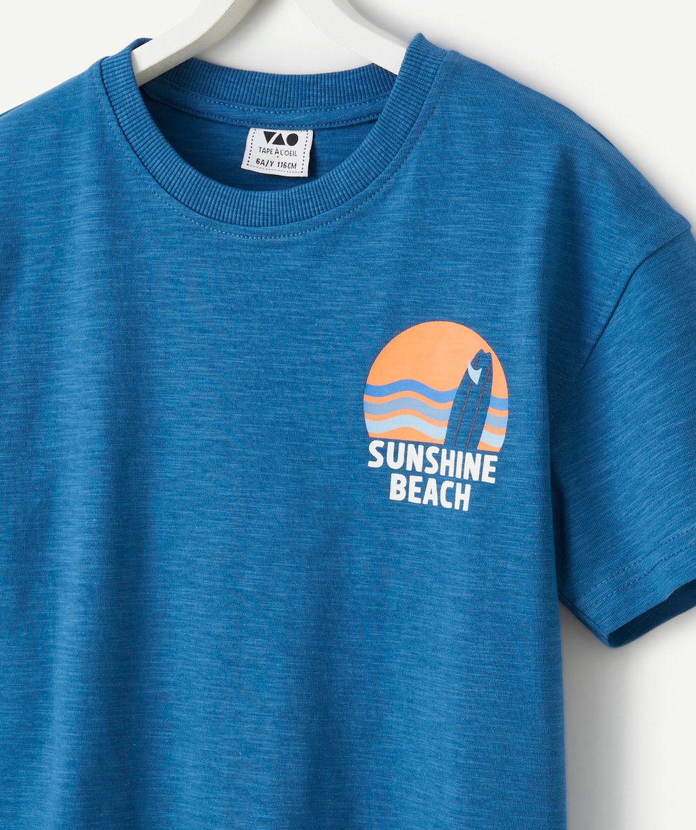 t-shirt garçon en coton bio bleu avec message et motif soleil