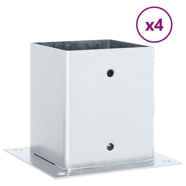vidaXL Stolpebunner firkantet 4 stk sølv 121x121 mm galvanisert stål
