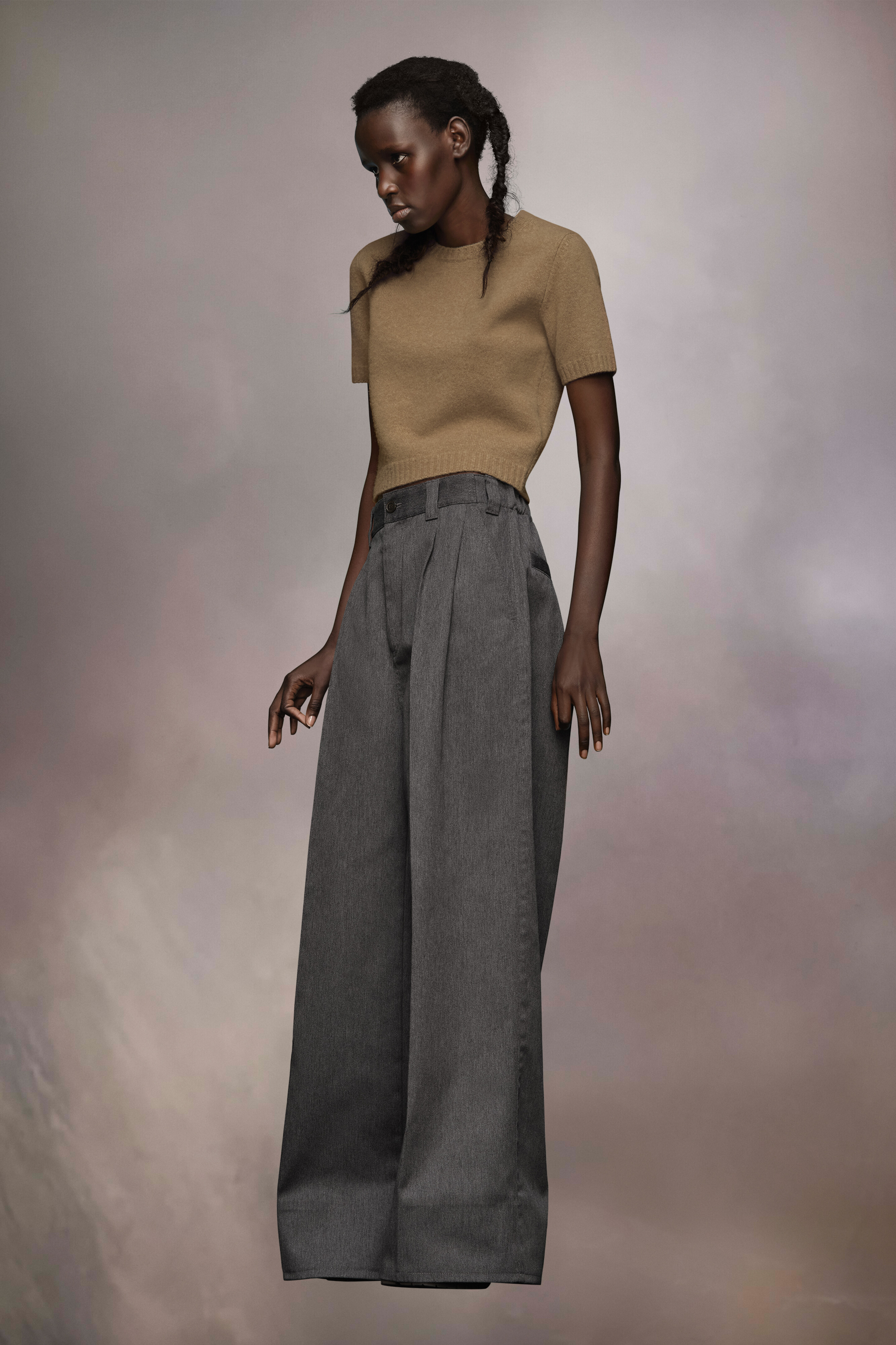 Top en laine d'agneau lavée Rose beige