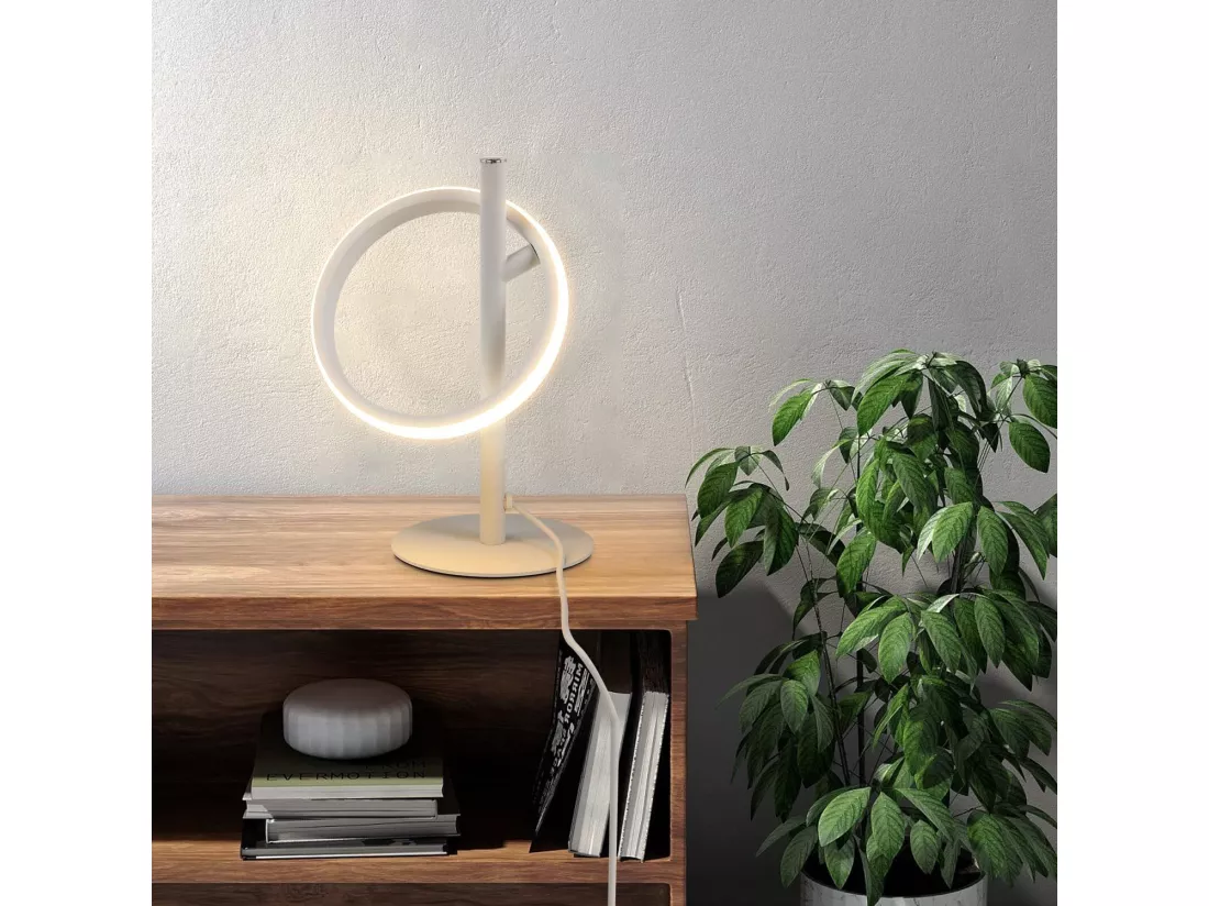 NETTLIFE Lampe de table Moderne LED de table - Blanc Anneau Forme Lampe de chevet Rotation Anneaux amovibles 13W 3000K Blanc chaud