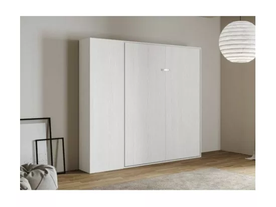 Lit escamotable avec colonne de rangement bois frêne blanc kanto 140x190