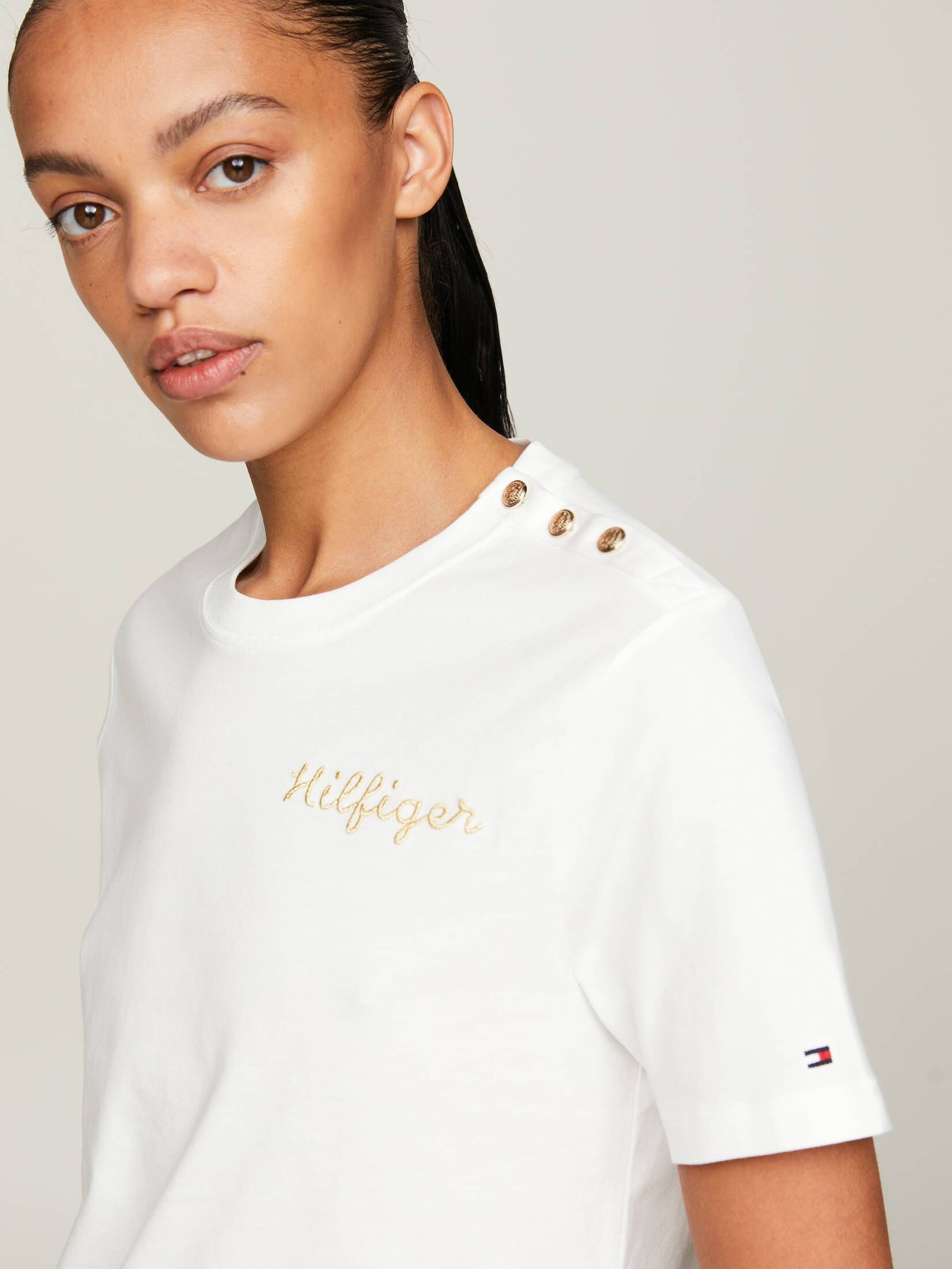 Tommy Hilfiger| Damen T-Shirt GOLD BUTTON Regular Fit