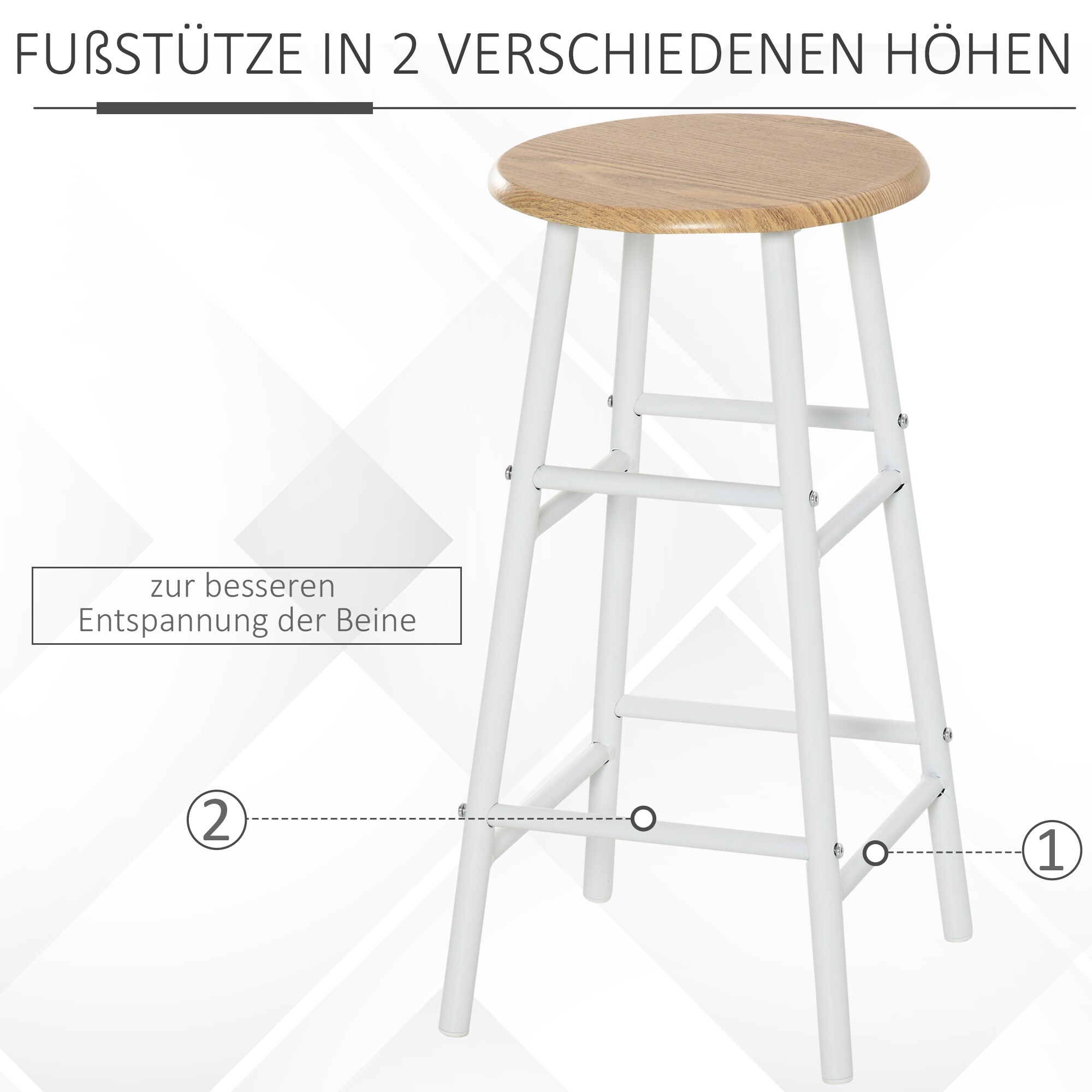 HOMCOM Bartisch-Set 3-teiliges Bar-Set bestehend aus einem Tisch und 2 passenden Hockern Weiß, Eiche 80 x 50 x 90 cm (BxTxH)