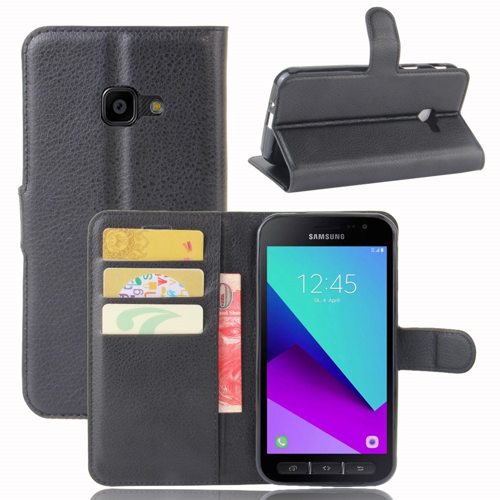 Samsung Galaxy Xcover 4S / Xcover 4 Leder Tasche Flip Cover Litchi Look - Schwarz