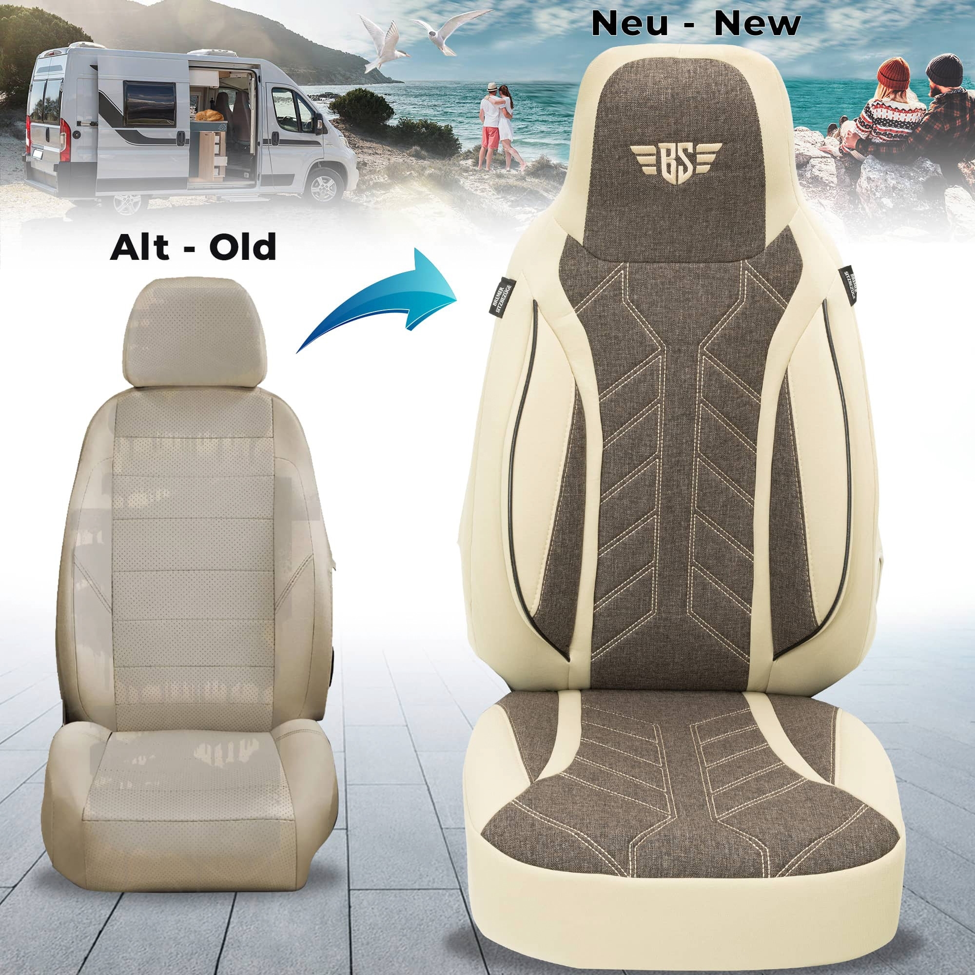 Bremer-Sitzbezüge Wohnmobil Schonbezüge 2 Stück für Ducato / Jumper / Boxer beige/braun