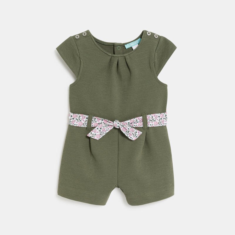 Combinaison courte verte avec ceinture fleurie bébé fille Vert