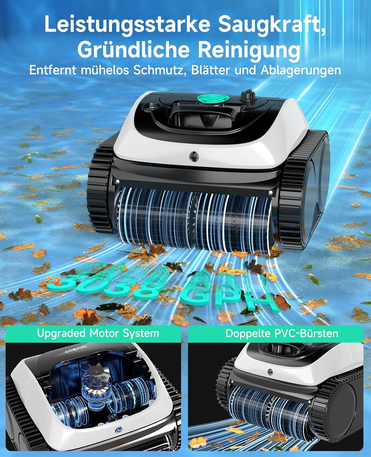 WYBOT C1 Poolroboter mit Akku, 150 Min. Kabellos Poolsauger Poolroboter Boden und Wand, Poolreiniger mit intelligenter Routenplanung, vollautomatische Boden-, Wasserlinien- & Wandreinigung, bis 150 ㎡