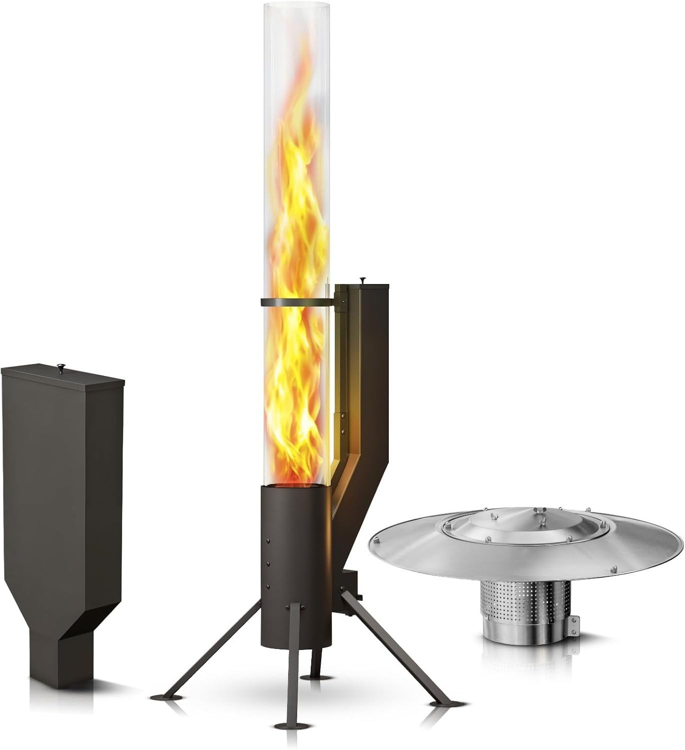 XXL Heizstrahler Terrasse – über 2m großes Pellet Feuerrohr & Heizpilz für Gastronomie & Events, ideal für Terrasse, Garten, Premium Außenbereiche, Hotels