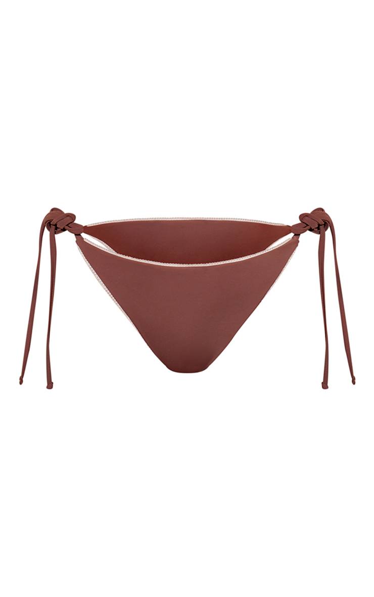 Marron Bas De Bikini À Surpiqûres Contrastées