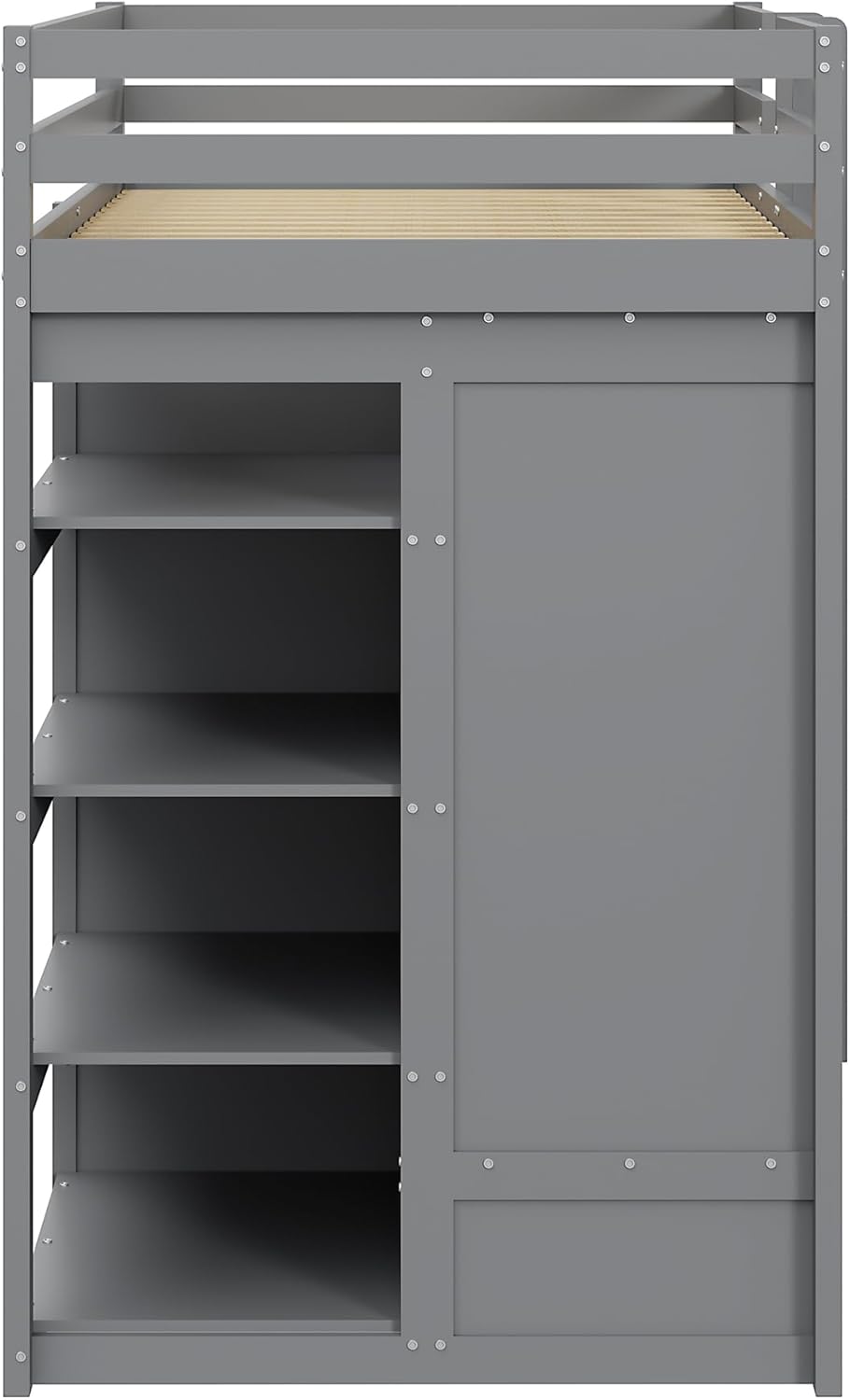 Etagenbett 90 x 200cm,Jungenbett aus Massivholz mit Ausziehbett 90x190cm, multifunktionales Kinderbett mit Kleiderschrank, Schubladen und Ablagefach (Grau)