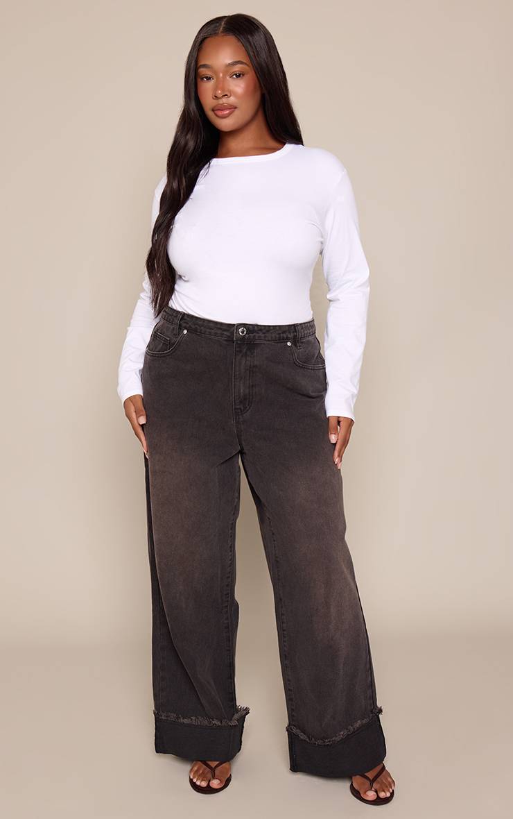 Noir Délavé Jean Large Taille Haute Délavé Grande Taille