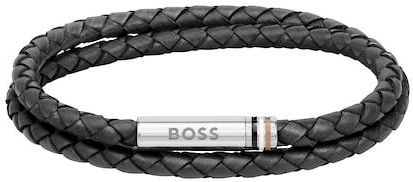 BOSS - ARES - Armband - Zwart - Gevlochten Leer - 19cm