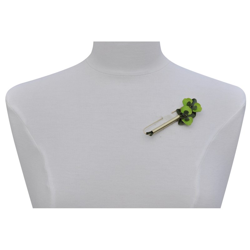 Broche Laiton Tube et Orchidées en Cuir