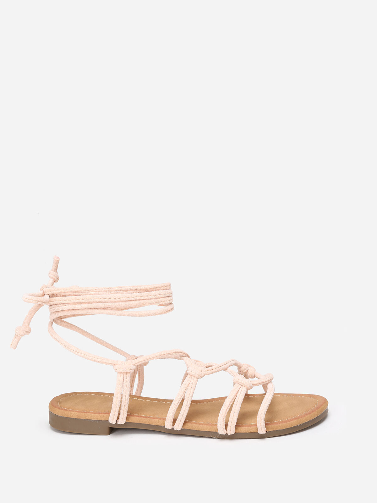 Sandales plates à fines brides en suédine- Beige