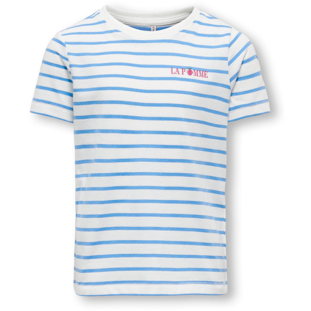 Køb kids ONLY Cloud Dancer Azure blue + print pomme stripe Bone La Pomme T-Shirt