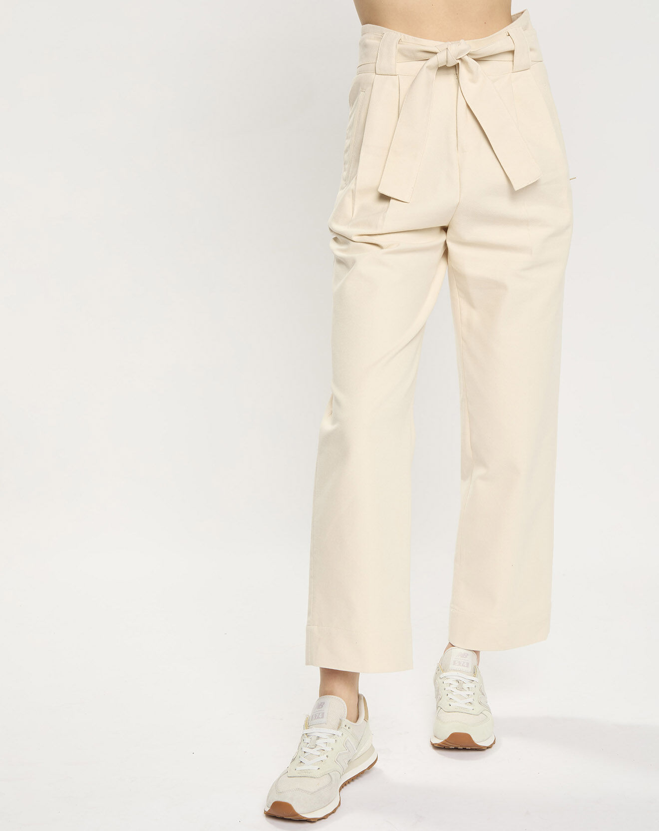 Scotch & Soda Pantalon taille haute droit noeud taille écru