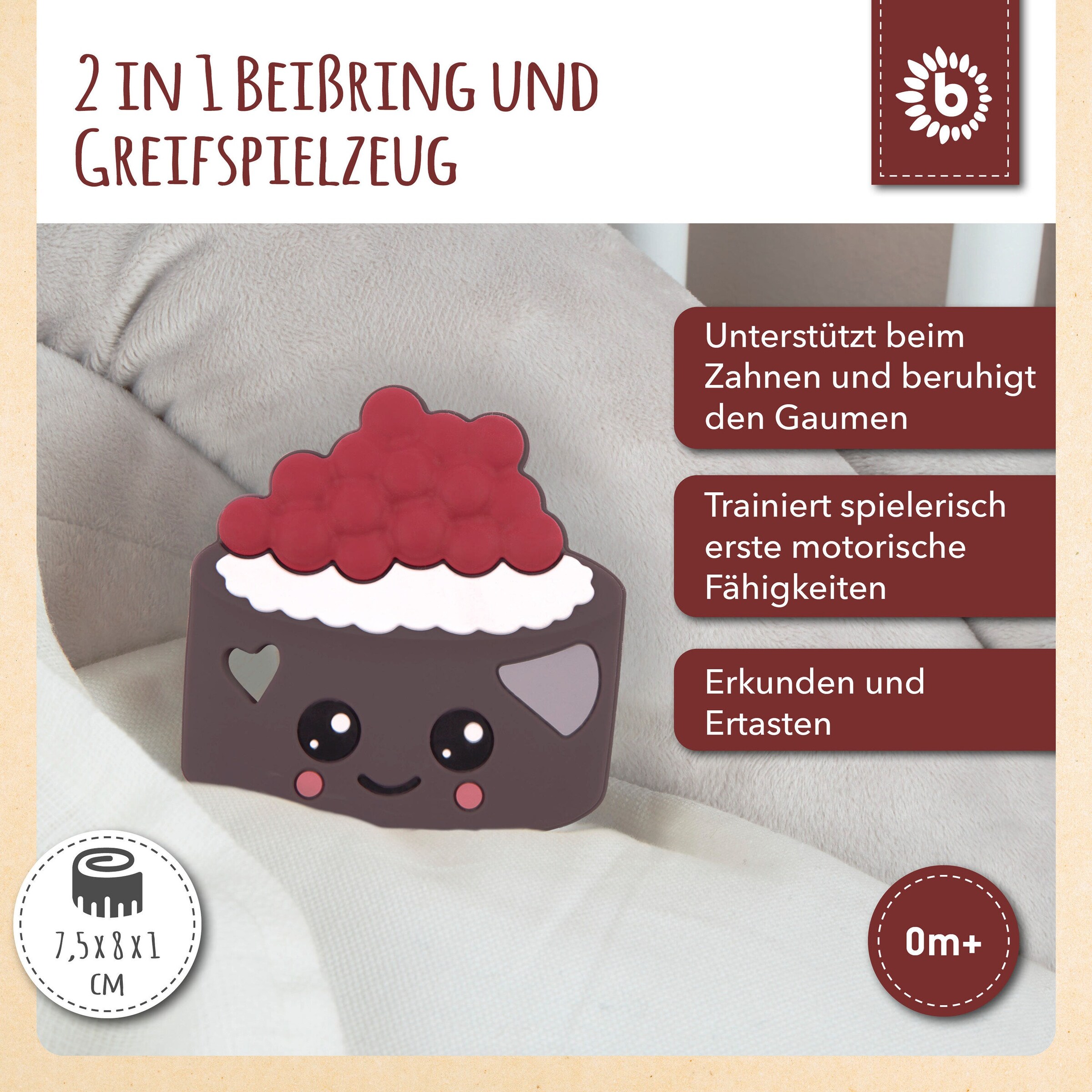 Bieco Beißring Silikon Torte - ab Geburt Braun