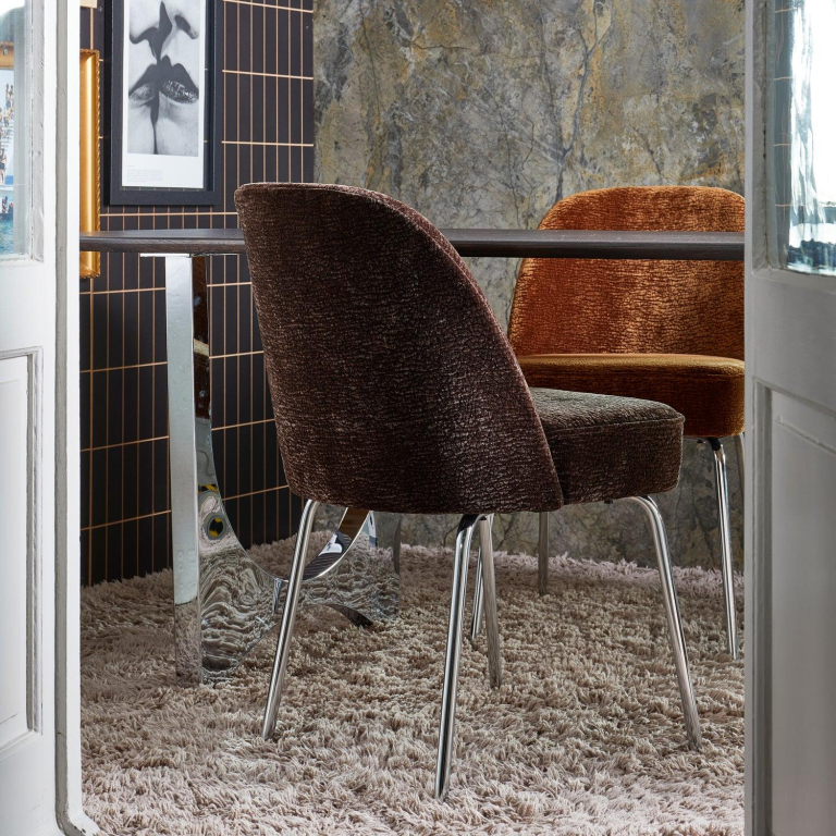 WOOOD Vogue eetkamerstoel chrome donker bruin