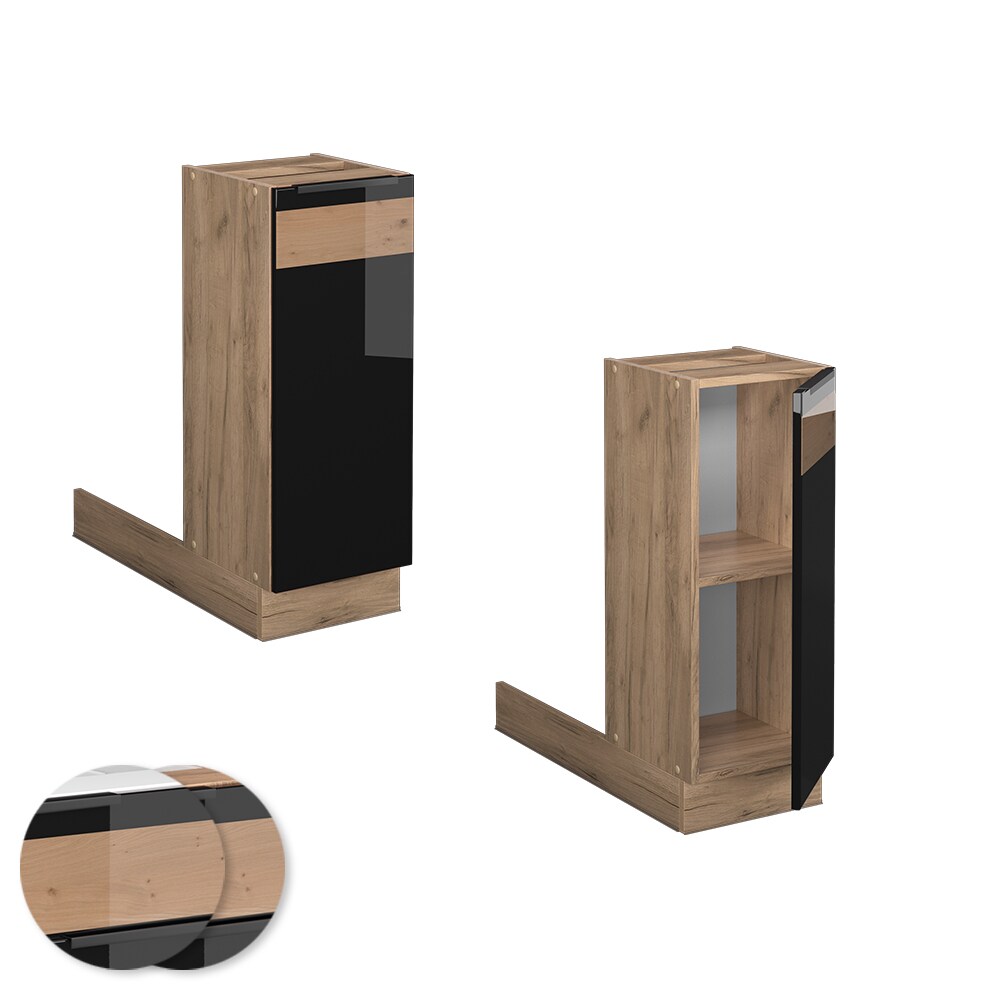 Vicco Regalinselunterschrank Küchenschrank Küchenmöbel Fame-Line Eiche Schwarz 30 cm modern Hochglanz