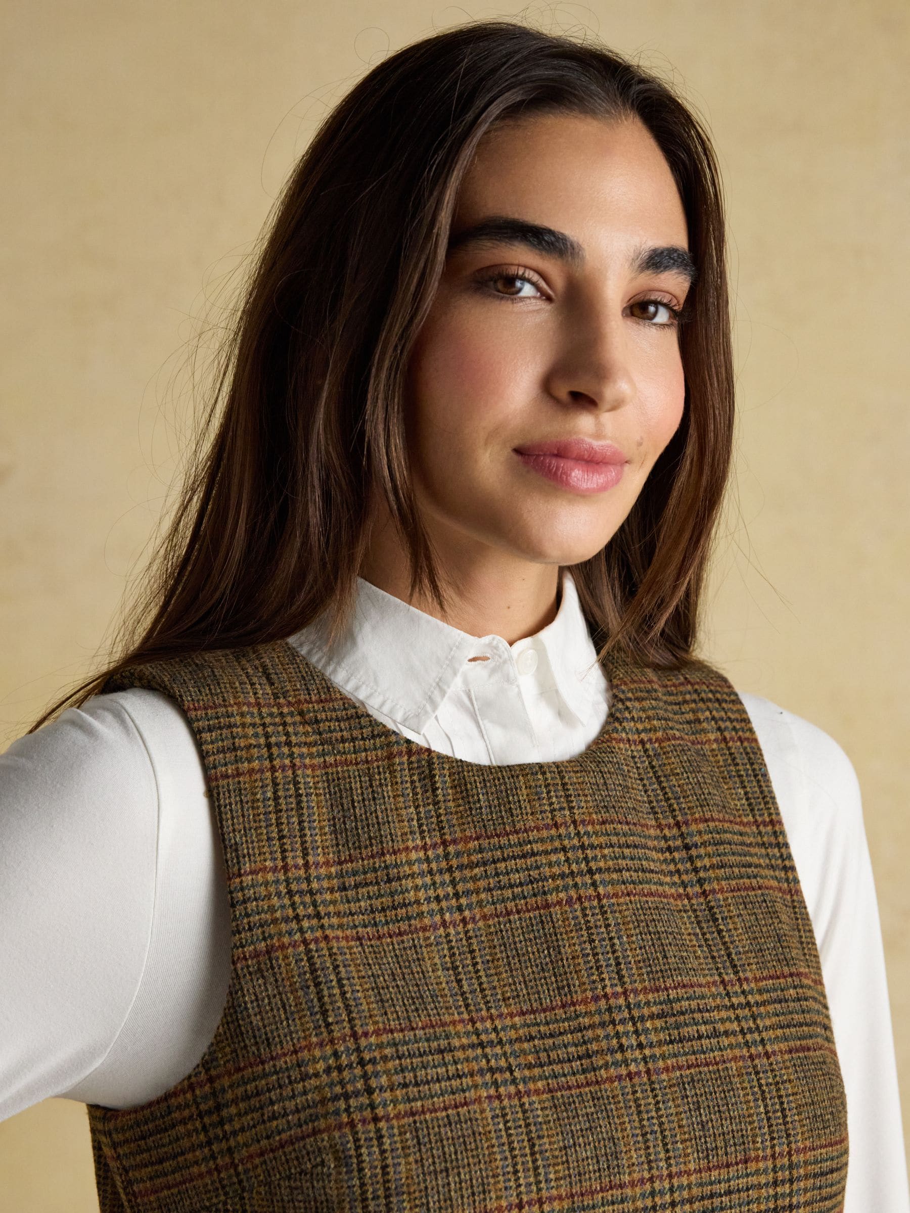 Joules Edwina Mouwloze shiftjurk van tweed wolblend met ronde hals