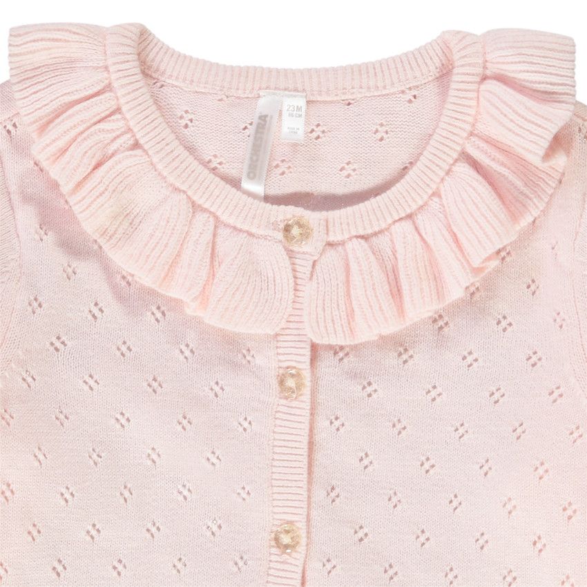Gilet en tricot pointelle avec collerette pour bébé fille - Rose