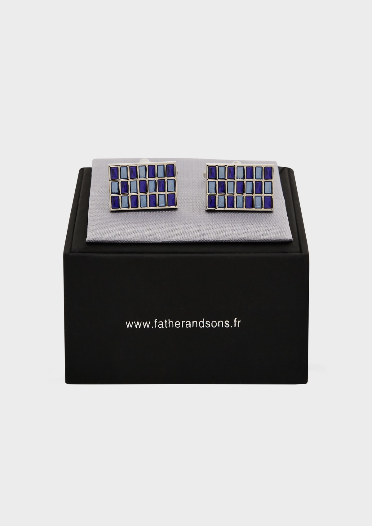 Boutons de manchettes rectangles argent avec inserts en émail bleu cobalt