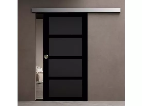Porte Coulissante Telia Noir 4 Panneaux H204 X L73 + Rail Alu Et 2 Coquilles Gd Menuiseries