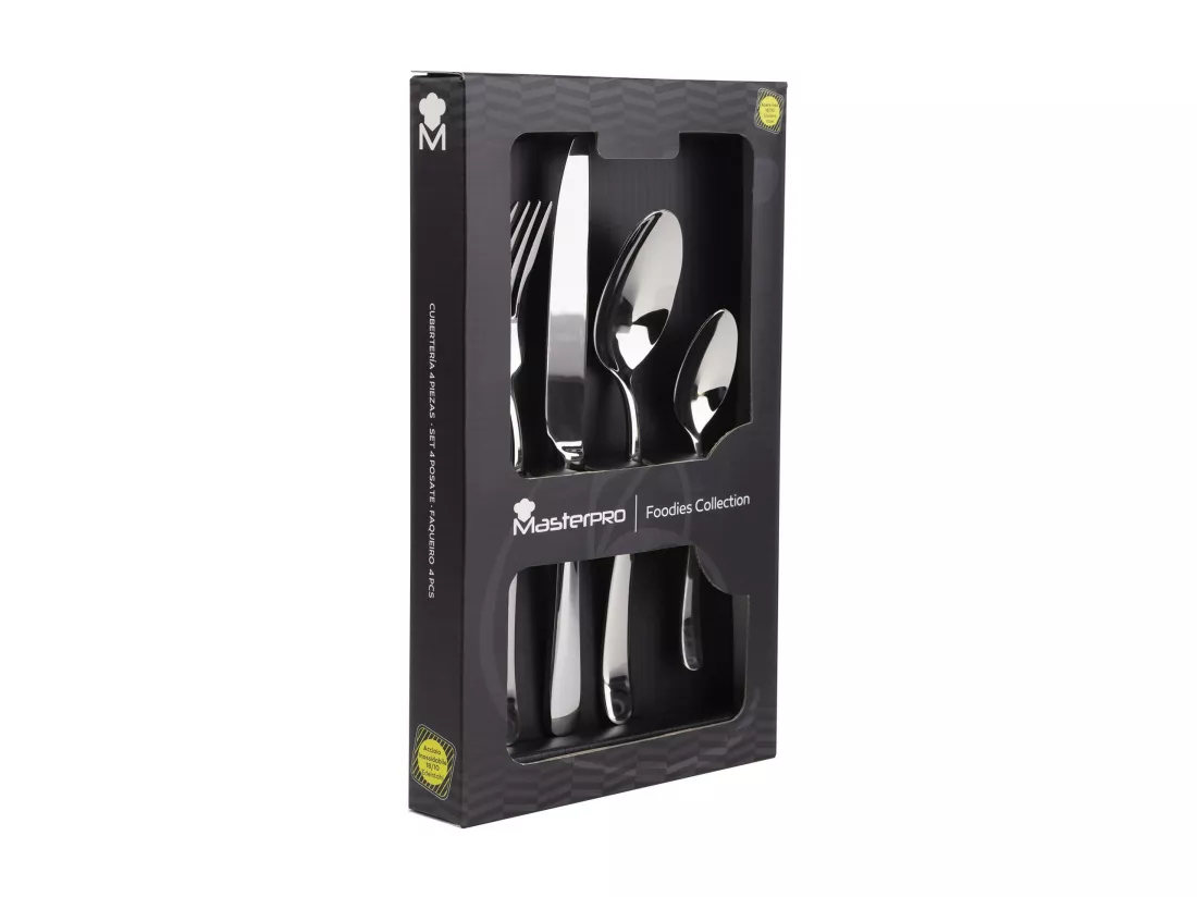 Ensemble de 4 couverts MasterPRO en acier inoxydable (cuillère, fourchette, couteau et cuillère à café)