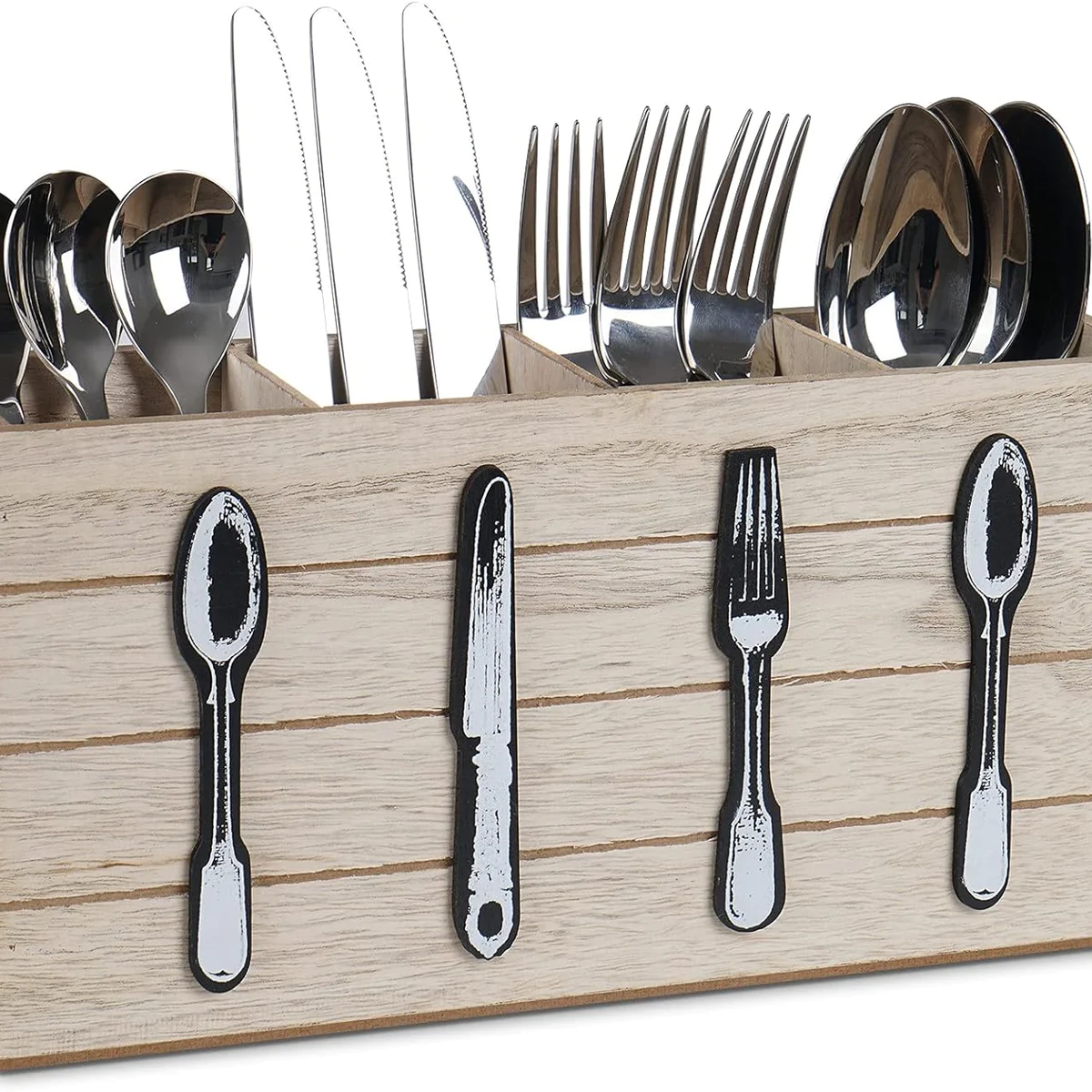 Range-couverts rustique 4 compartiments en bois Vendos85