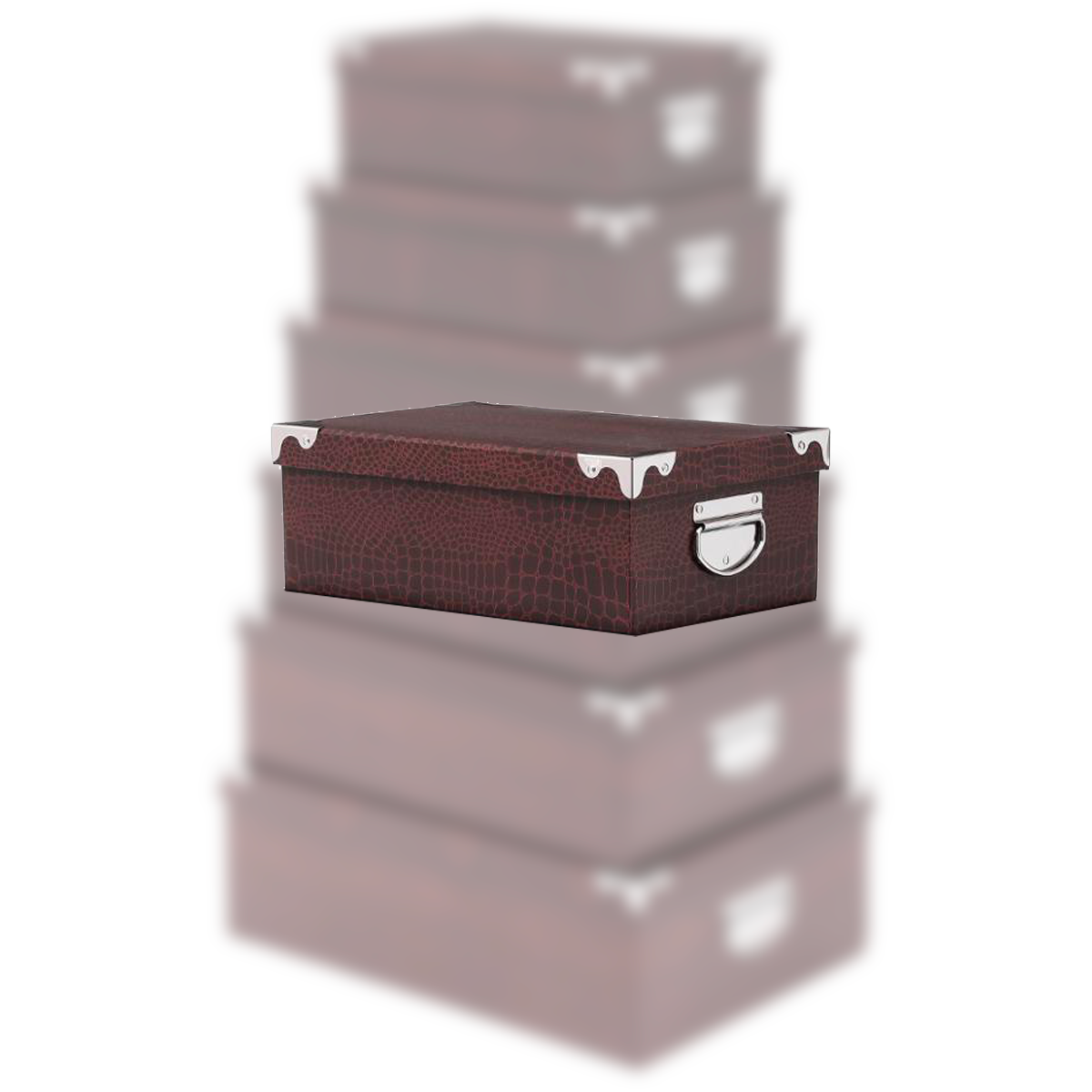 BOITE COINS METAL CROCO NOIR OU GRIS 40X26.5X13.8CM