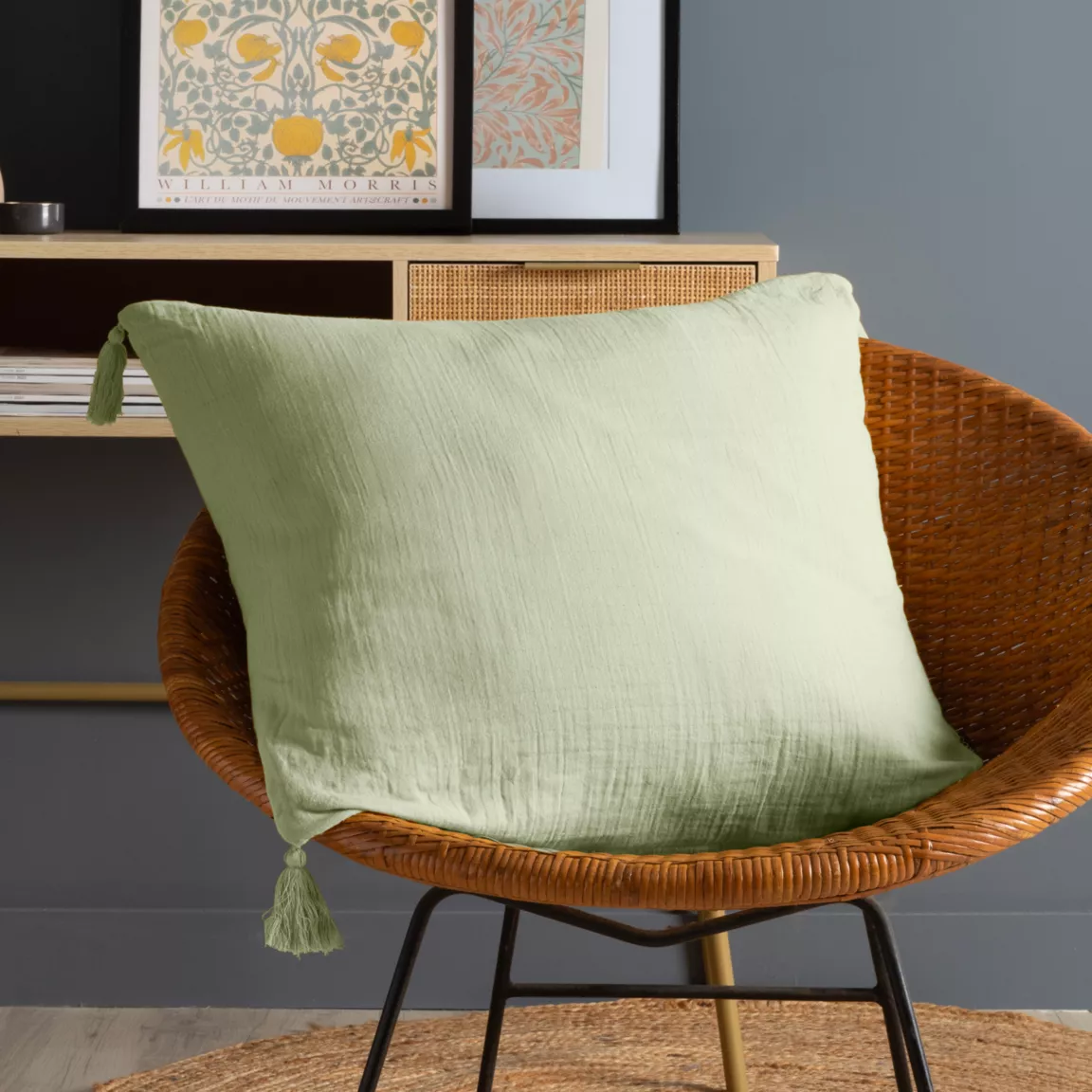 Coussin carré gaze de coton (60 x 60 cm) Gaïa Vert tilleul